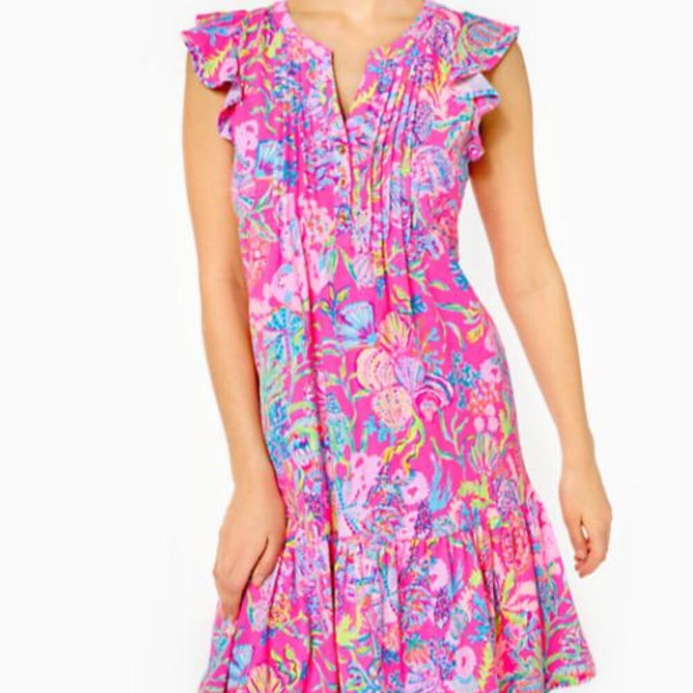 Lilly Pulitzer Golda Flutter Sleeve Dress - Shell Me Something Good -NWT Size XS